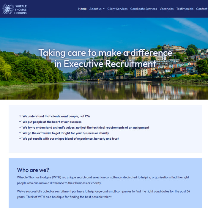 <b>Wheale Thomas Hodgins</b>: new website for a South West executive-recruitment business